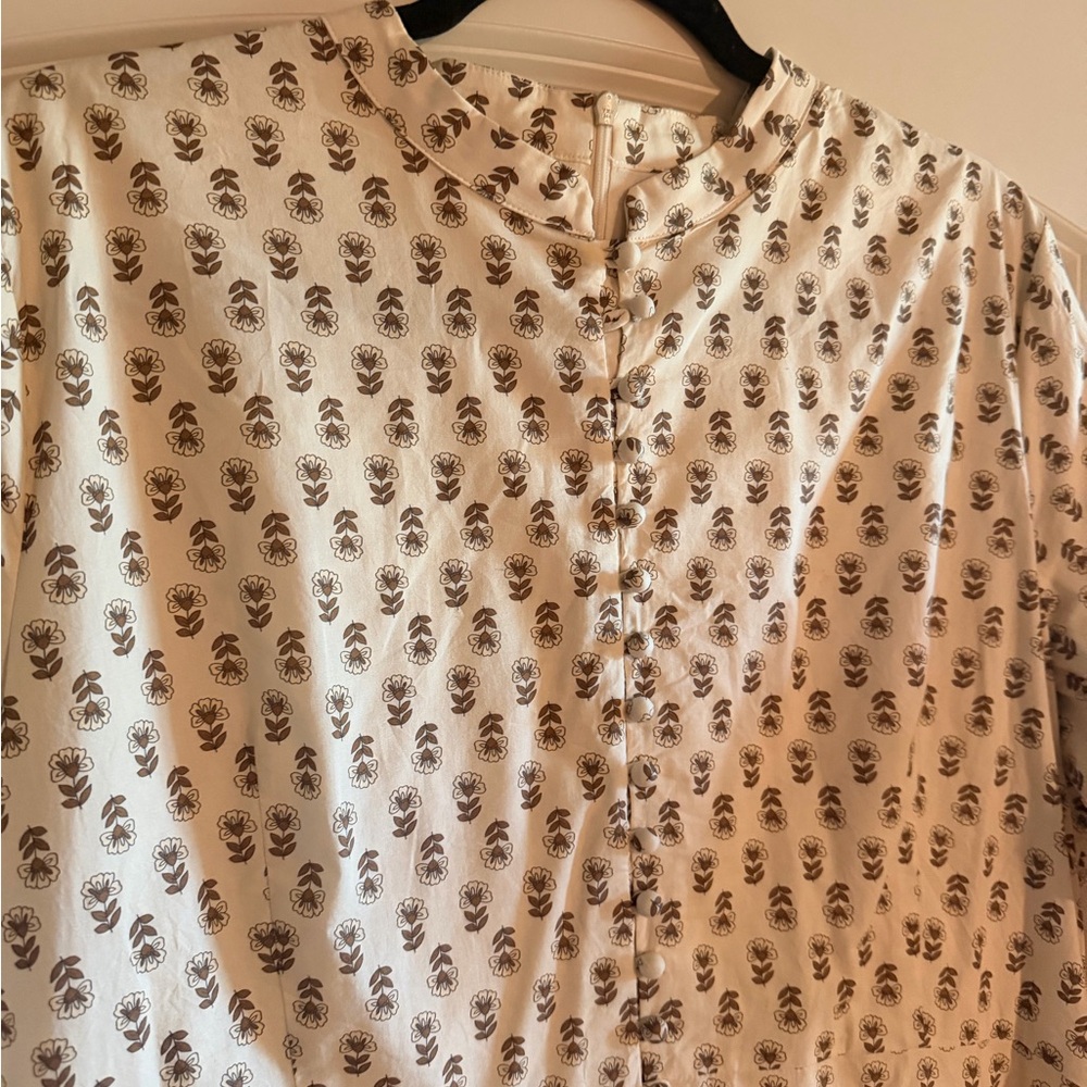 Dainty Jewells Cream Midi Dress with Brown Floral Print - Picture 2 of 4